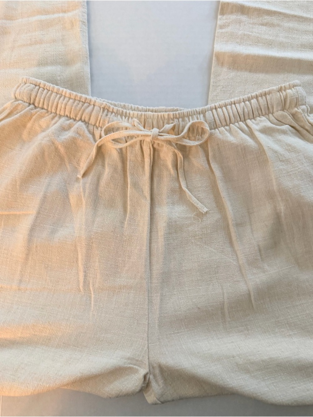INDERO Women's Beige Viscose Linen Blend Wide Leg Drawstring Pants Size M - Picture 7 of 8